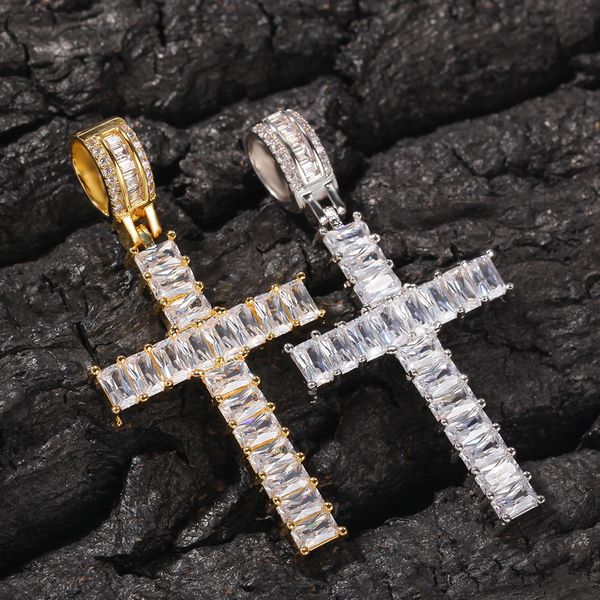 

cuban link chains gold-plated t-square zircon cross pendant necklace simple classic accessories, Silver