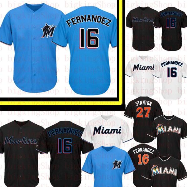

Marlins 16 Jose Fernandez Jersey Miami Marlin 27 Giancarlo Stanton Baseball Jerseys Sky blue Black White M-XXXL Embroidery Logos 666