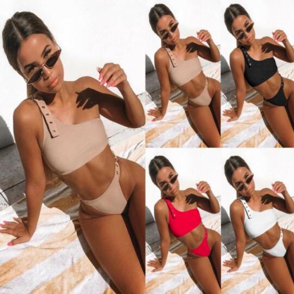 

sport beach one piece women pu leather bikini split swimwear dot print one shoulder bikini set girls flexible stylish wear