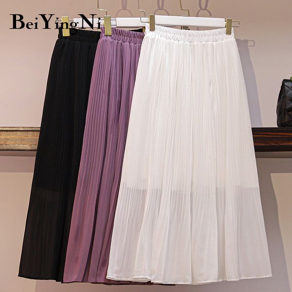 

beiyingni pleated chiffon midi skirt women retro plain slim shift casual high waist skirts ladies 2020 white black purple saias