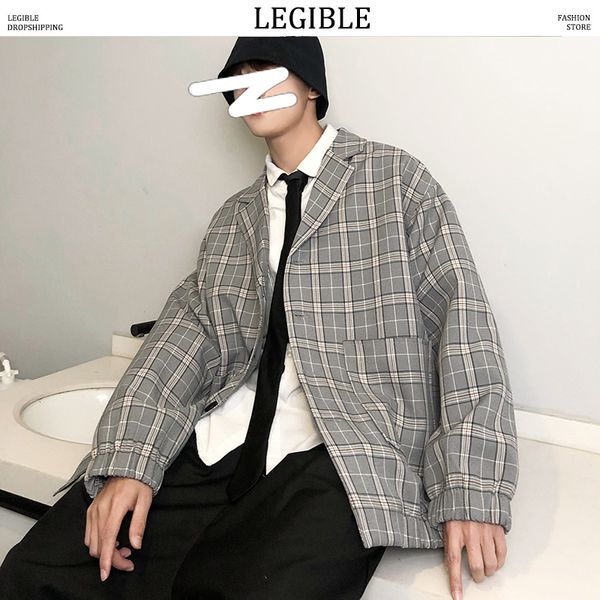 

legible 2020 spring korean men's blazers england style young fashion single breasted plaid blazer men oversize casual suit, White;black