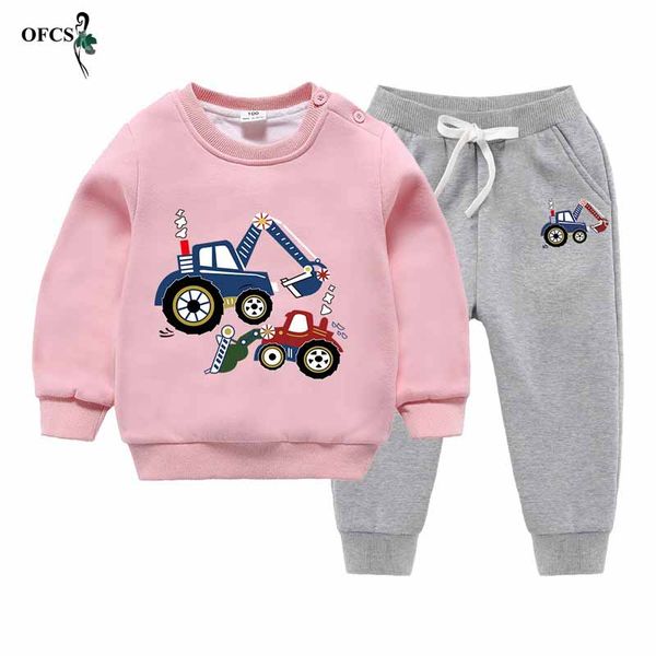 

new autumn thickening children's fleece sweater cartoon printed suit boys girls baby warm clothes long sleeve + pants 2 sets, White