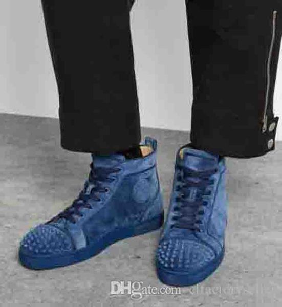 

red bottom sneak genuine leather suede rivets toe men's blue loustuds spike embellished high-trainers wedding party shoes g, Black