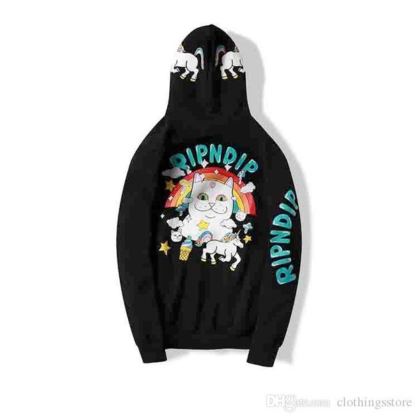 

ripndip модный свитер мужской дизайнер балахон роскошь печати с капюшоном плюс бархат свитер уличный хип-хоп моды балахон пара балахон дикий, White;black