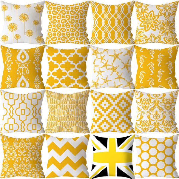 

16 styles yellow pillow cover 45*45 yellow cushion cover square polyester decorative pillowcase maison throw pillowcase f300410