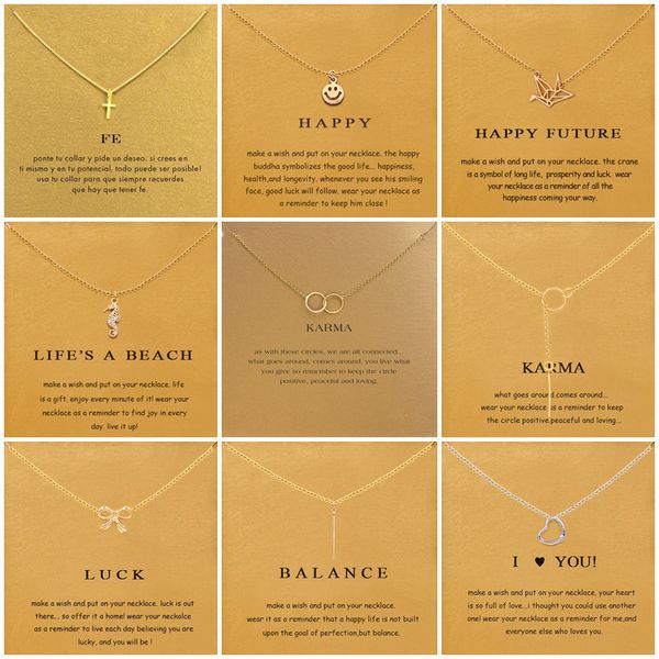 

9 styles cross smiley face thousand paper crane pendant necklace for women minimalist chain choker necklaces gift card jewelry, Silver