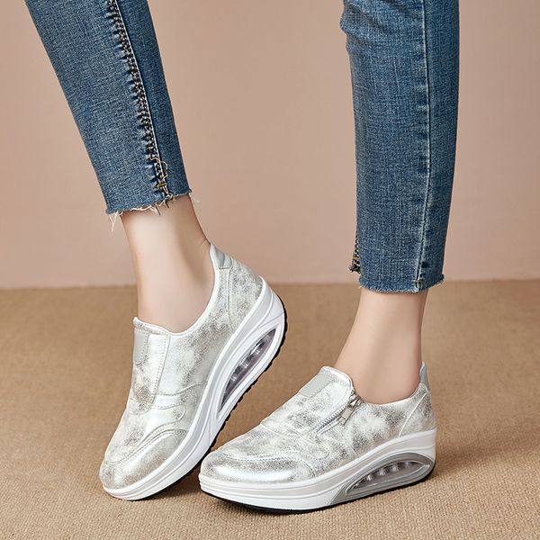 

women platform shoes pu wedge sneakers lady body fitness running shoes air cushion shockproof swing woman sports