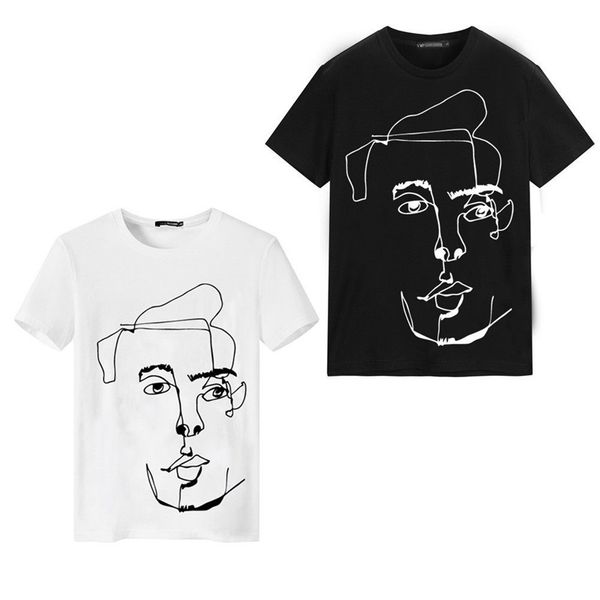 

new summer boy slim fit o neck short sleeve cotton t-shirt men fashion casual hand-painted portrait solid white black tshirt