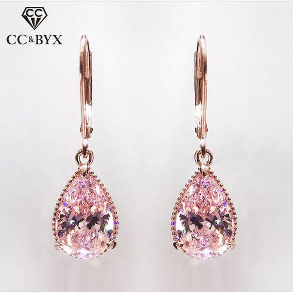 

drop earrings for women pink cubic zirconia water drop rose gold color dangle earring bridal wedding temperament jewelry cce624, Silver