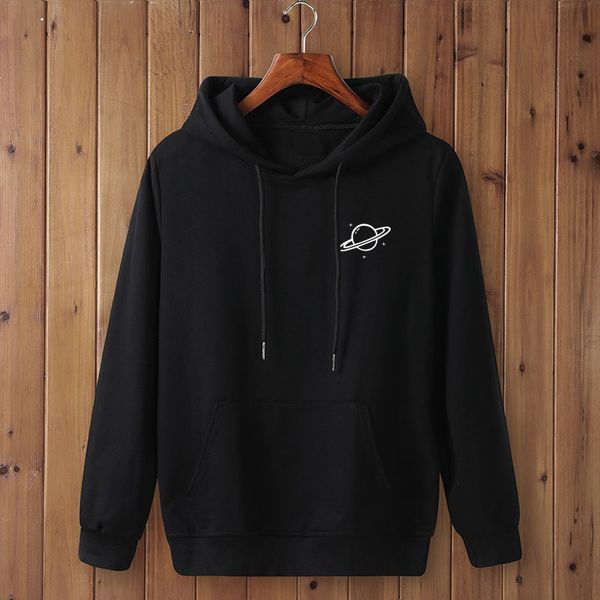 

hoodies women hooded 2019 winter saturn planet letter printed harajuku style sweatshirts womens korean style pullovers, Black