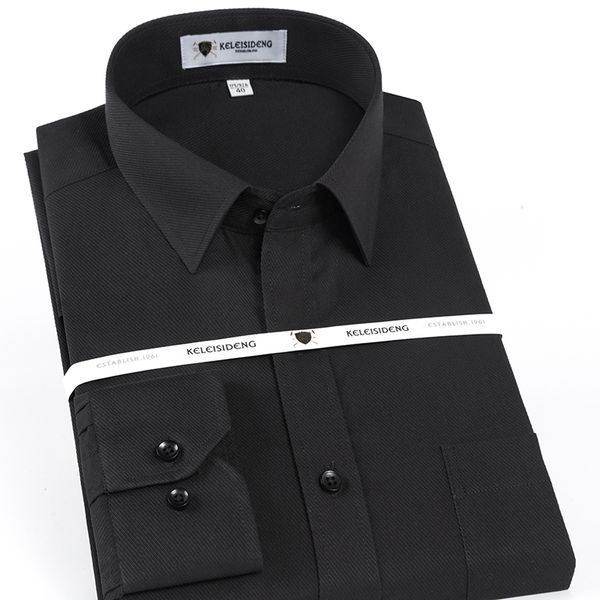 

men's wrinkle-solid twill basic dress shirt single patch pocket white formal business standard-fit work office shirts, White;black