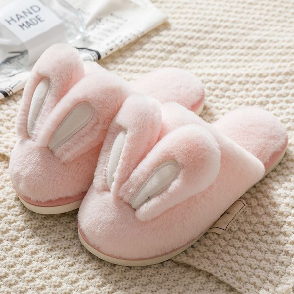 

woman men lovely cartoon ears slipper winter home furnishing household warm flat shoes non-slip cotton indoor slippers, Black