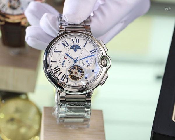 

wristwatches men watches automatic movement 43*12mm 316l stainless steel band watch male clock1, Slivery;brown