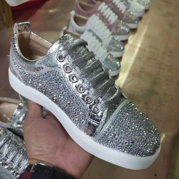 

red bottoms glitter sparkle casual shoes red bottom low cut fashion leather suede party wedding men women shoes size 36-47 with box l14, Black