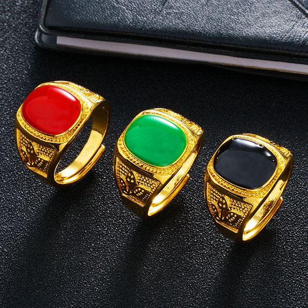 

red/green/black drip opening nanjie gold mens gem vietnam alluvial gold ring ring imitation gold fire womens, Silver