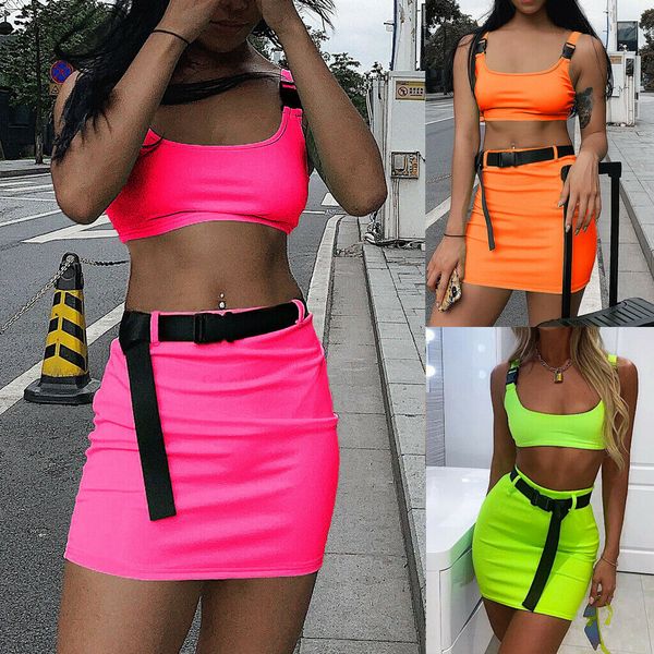 

новый стиль женщины набор без рукавов пряжки мини-платье дамы без рукавов высокая талия праздник твердые топы лето повседневная мода горячая, White