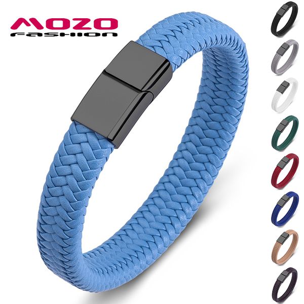 

fashion 2019 punk men jewelry blue braided leather bracelet black stainless steel magnetic clasp fashion women bangles 161, Golden;silver