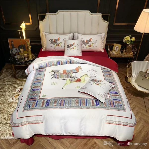 

europe type print bed cover 6pcs suit boutique horse pattern bedding supplies pretty bedding sets