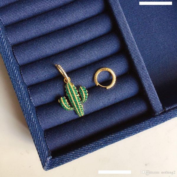 

luxury jewelry s925 sterling silver needle earrings cactus shape asymmetrical charm stud earrings for women fashion, Golden