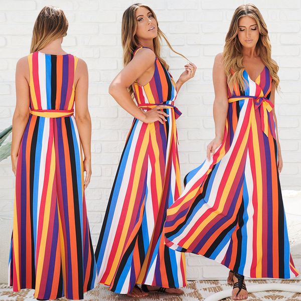 

women's fashion print color matching dress female casual dresses long beach skirts women's skirt long dress, Black;gray