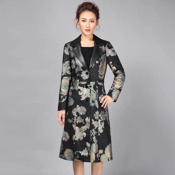 

2019 new winter plus size 5xl women elegant real leather coat female floral print genuine sheepskin jacket jaqueta feminina r285, Black