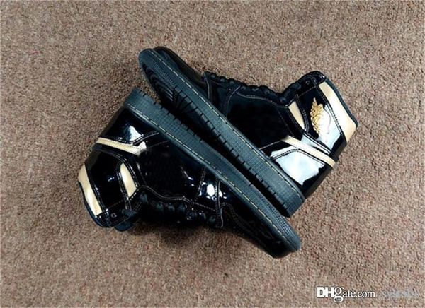 

2020 release air authentic 1 high og black metallic gold patent leather men women basketball shoes sports sneakers with box 555088-032