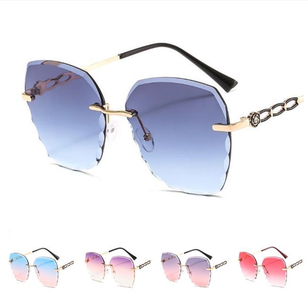 

fashion women rimless sunglasses oversize frame sun glasse goggles anti-uv spectacles pearl flowers hollow leg eyeglasses ornamental a, White;black
