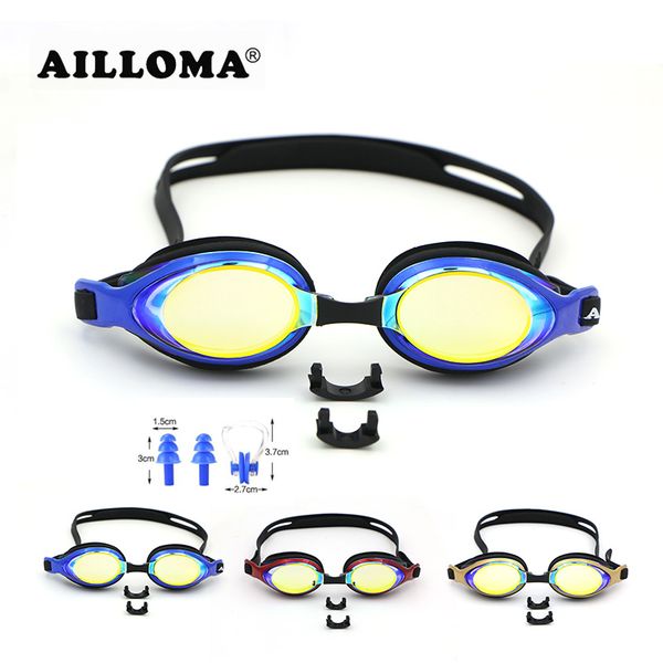 

ailloma 3 nose pad diopter swim goggles injection frame male female uv400 swimming glasses anti-fog sport eyewear swimming mask