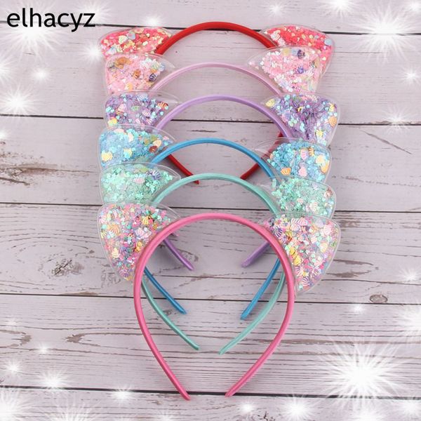 

6pcs/lot 2020 new 2.5'' love stars shells transparent quicksand cat ears hairband for kids party diy hair accessories, Slivery;white