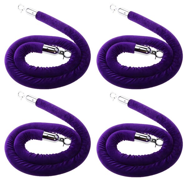 

4x barrier rope crowd control stanchion queue rope with hooks, 5ft/60 inch purple