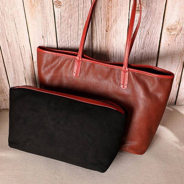 

2 in 1 women tote bag genuine leather simple handbag large capacity cowhide fashion female shoulder bag casual composite bag