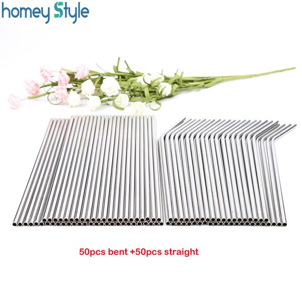 

wholessale 100pcs/lot metal straws reusable 304 stainless steel drinking tubule 215mm*6mm e-co friendly bent straws