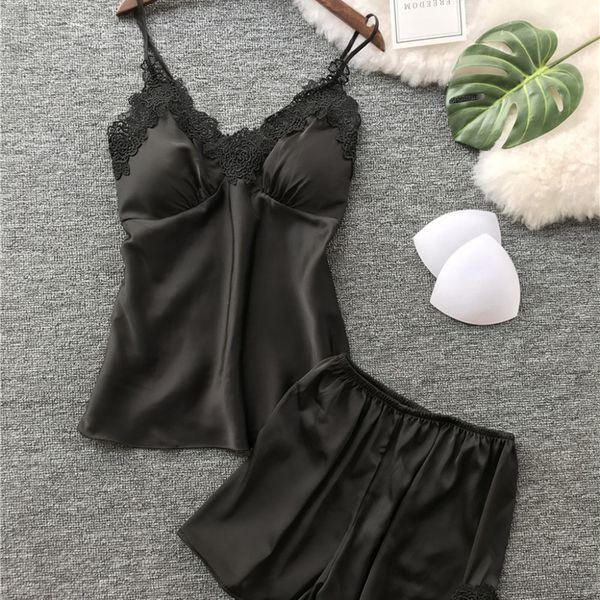 

lace pajamas floral printed women satin pajamas set 2pc sets sling underwear woman panties sleepwear kleding vrouwen #10, Black;red