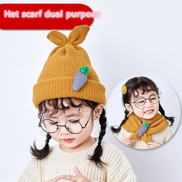 

children's scarf hat dual-use winter new cute soft creative warm wool knitted 1-8years old girls boys hat, Blue;gray