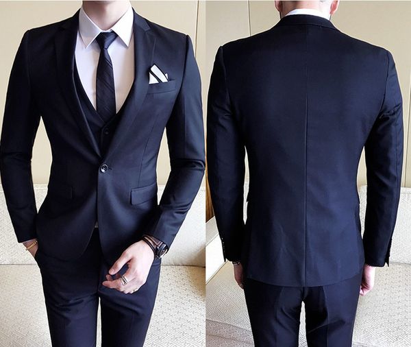 

custom new arrivals one buttons royal blue groom tuxedos peak lapel groomsmen man suits mens wedding suits (jacket+pants+vest, Black;gray