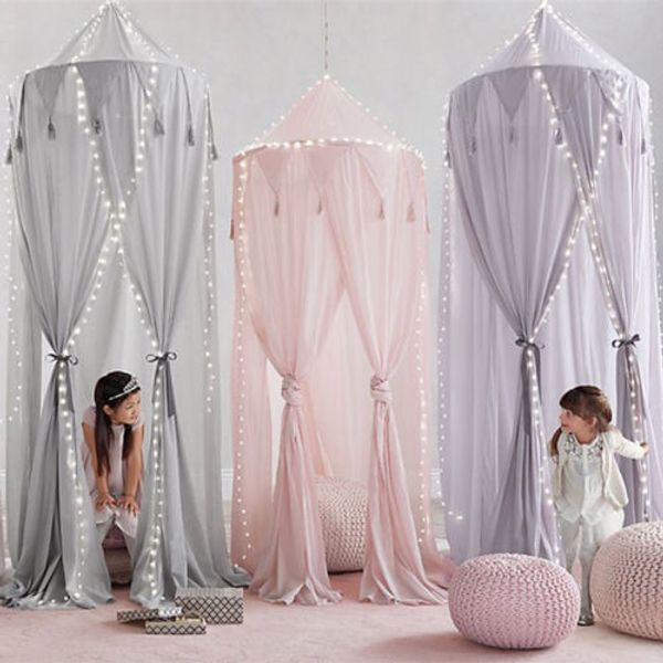 

pure color simple design kid baby bed canopy bedcover mosquito net cotton bedding round dome tent household