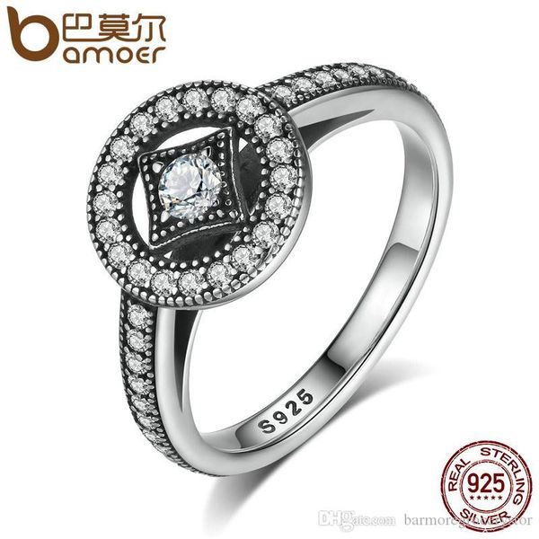 

bamoer классический 100% 925 sterling silver vintage allure, clear cz палец кольцо женщины роскошные ювелирные изделия способа s925 pa7199, Slivery;golden