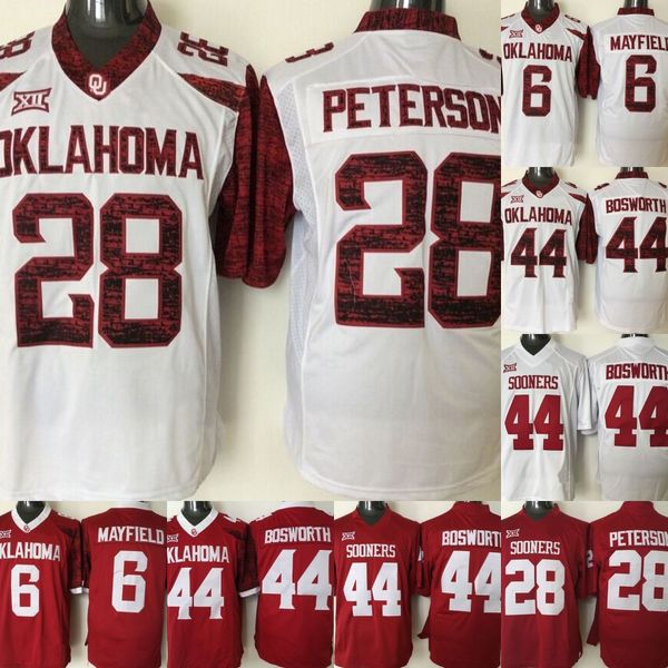 

Youth Oklahoma Sooners Jerseys #28 Adrian Peterson #44 Brian Bosworth #6 Baker Mayfield College Football Jerseys Red White