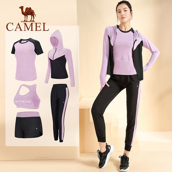 

camel yoga suit women's suits summer short-sleeved running fitness clothes gym yoga clothes professional fashion sportswear suit, White;red