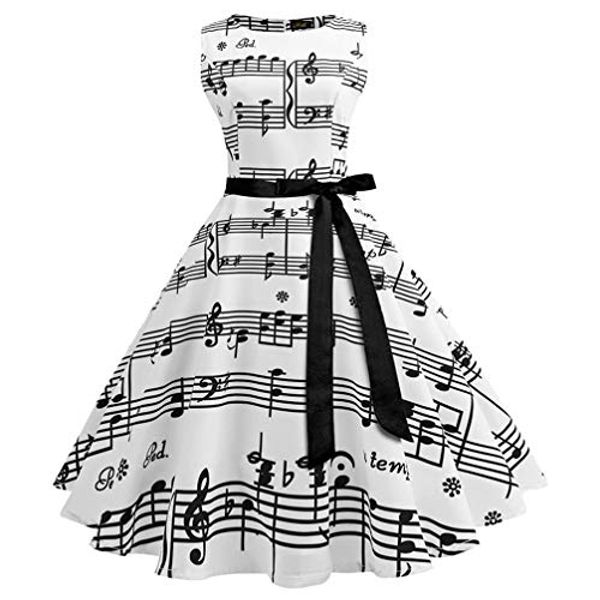 

vintage tank a-line musical notes print audrey hepburn style belt evening dress, Black;gray