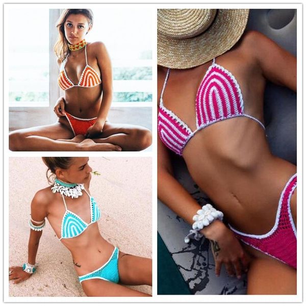 

akzgz ins seaside characteristic knitted handmade beach color swimsuit bikini ins seaside characteristic knitted handmade bikini b, White;black