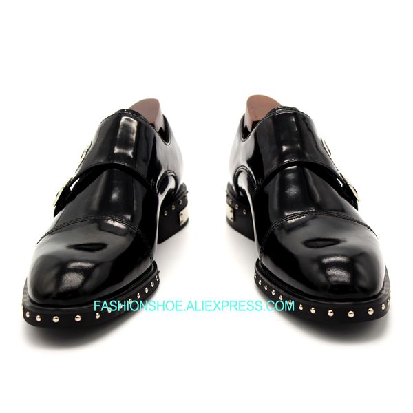 

black monk strap rivets formal suit dress shoes flat heel men wedding party shoes