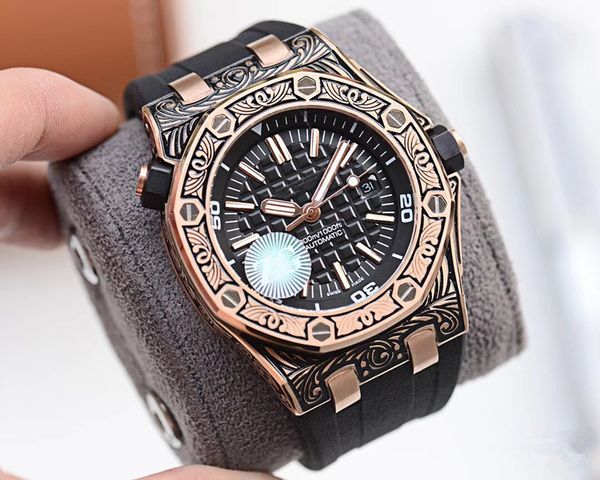

ZG factory Royal Oak Offshore diver 42mm automatic sports 15703 series 18k rose gold Florence carved style rubber band men's black dial spor