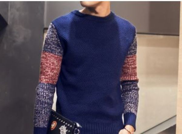 

2018 men's autumn and winter trend stitching pullover slim fashion men's sweater sweate, White;black