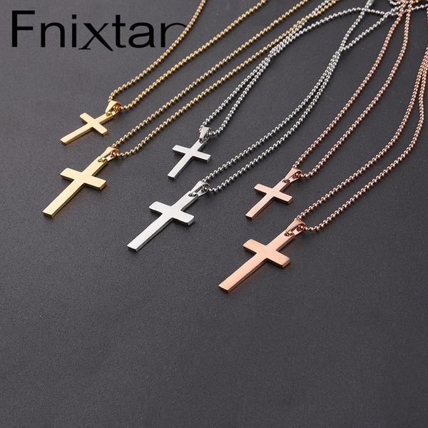 

fnixtar christian cross pendant necklace for men women stainless steel jewelry male female prayer necklaces 5piece/lot, Silver