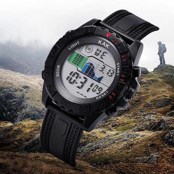 

kak fashionable outdoor sports waterproof luminous round dial time date digital wrist watch, Slivery;brown