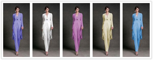 

modest chiffon mother of the bride dresses pants suits v-neck long sleeves formal evening gowns ankle length mother of the bride suits, Black;red