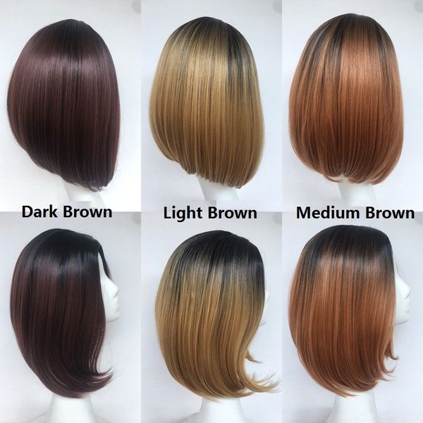 Gradation Bobo Wig Short Hair Bent Inward Light Brown Medium Brown