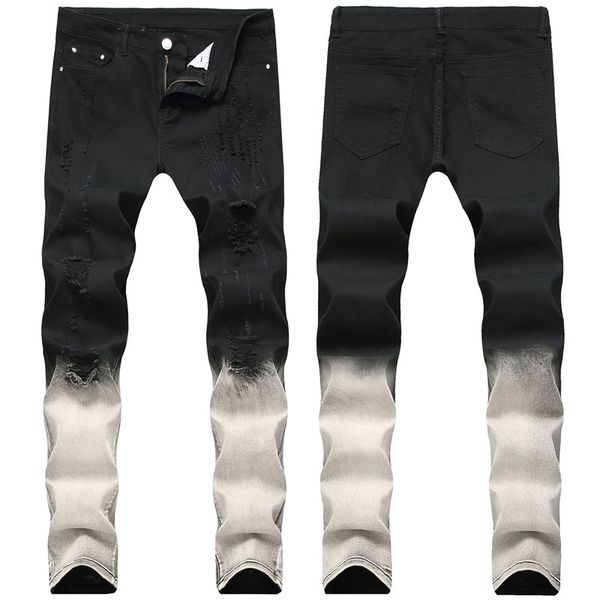 

Mens Dark Ripped Washed Jeans Fashion Designer Pencil Pants Summer Mid Waist Jeans with Zipper