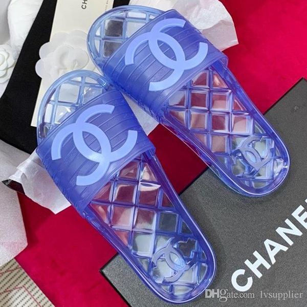 

New arrival pvc women andal de igner hoe luxury lide ummer fa hion wide flat lippery andal lipper flip mule with box ize 35 41, Black